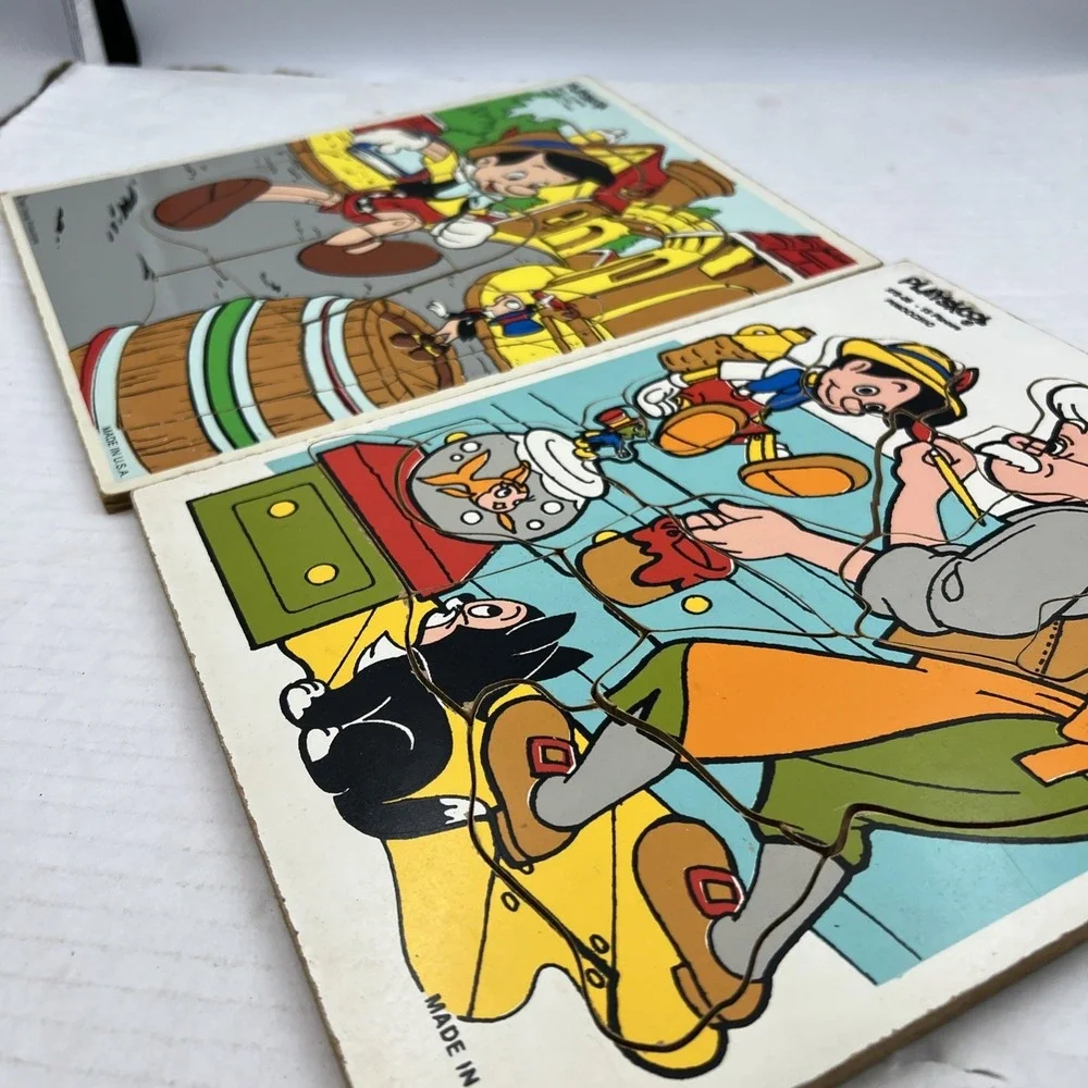 2 Vintage Playskool Walt Disney‎ Wooden Puzzles Pinocchio